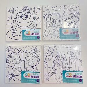 Kids Canvas Art Board - Bundle of 4 (5in x 5 in) - Frog/Fish/Butterfly/Princess
